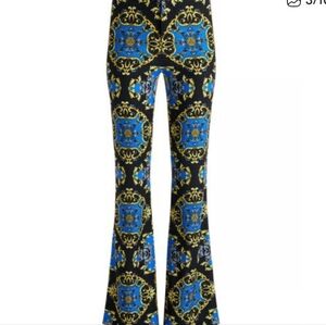 Alice + Olivia Black Trousers with Sapphire Blue and Gold Baroque Print